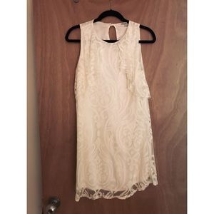 White floral overlay shift dress